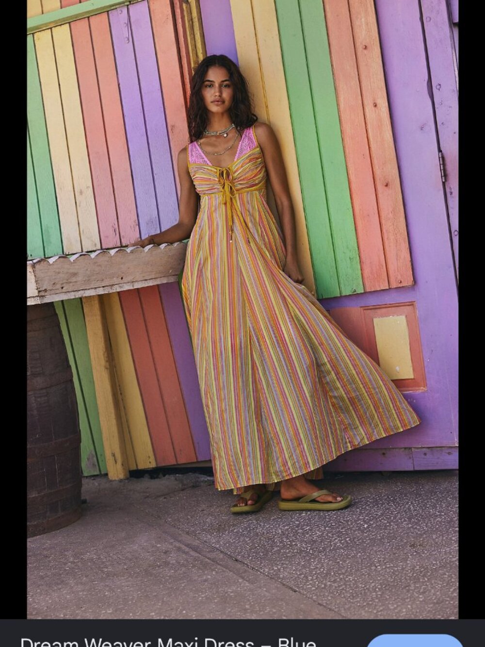 NEW FREE PEOPLE DREAM WEAVER STRIPED FLOWY MAXI DRESS S SMALL (torn hem)